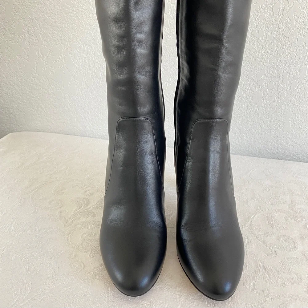 Jimmy choo black leather logo Knee high boots